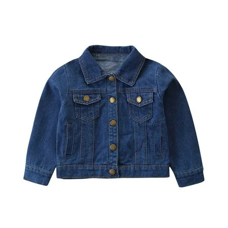 Denim Jacket for Toddler Girls Boys Button Jeans Jackets with Pockets Kids Casual Loose Lapel Neck Long Sleeve Lightweight Jacket Winter Coat Outerwear Dark Blue 110 | Walmart (US)
