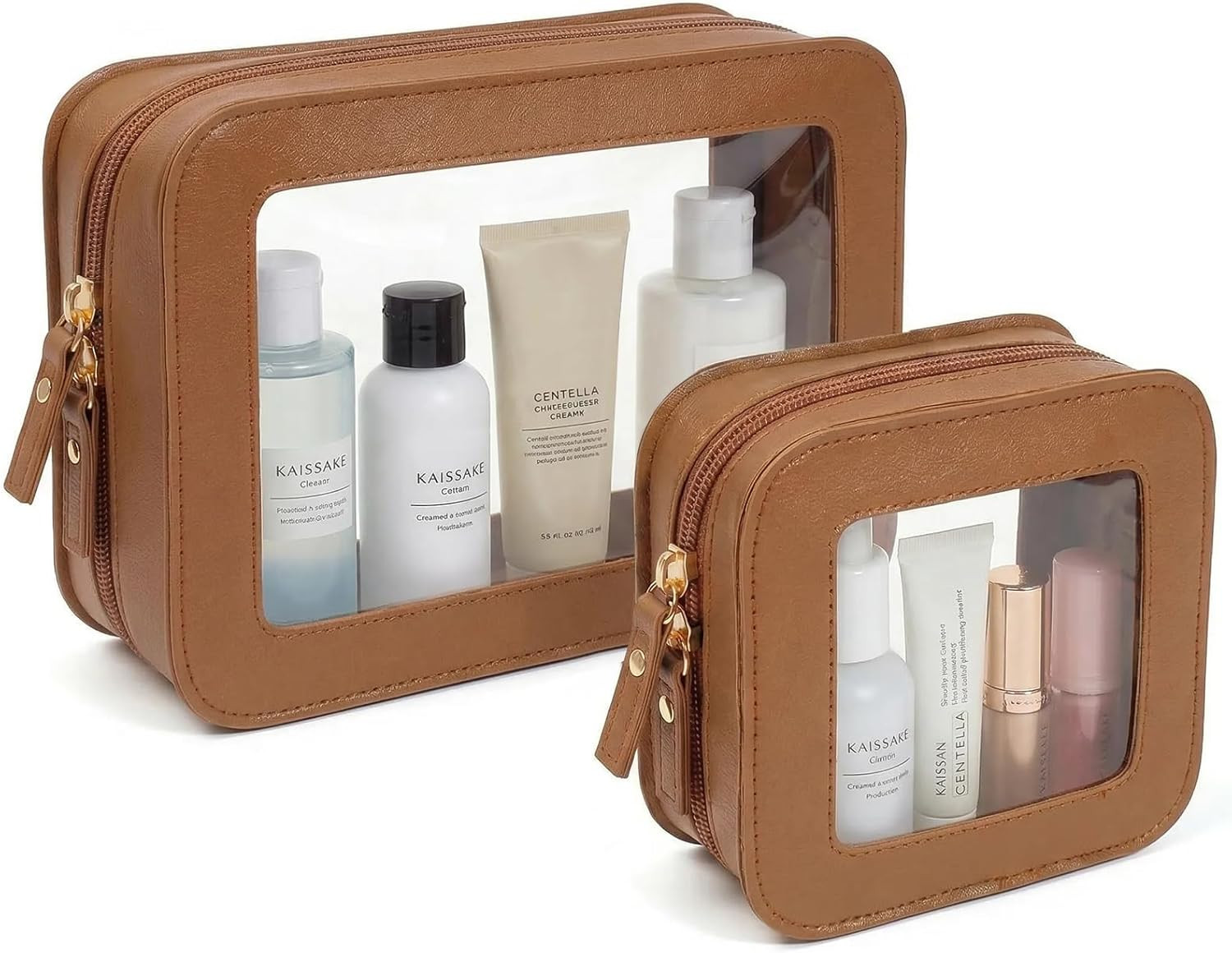 Clear Makeup Bag Organizer Set, Travel Toiletry Bag Cosmetic Case for Women, Portable Make up Ski... | Amazon (US)