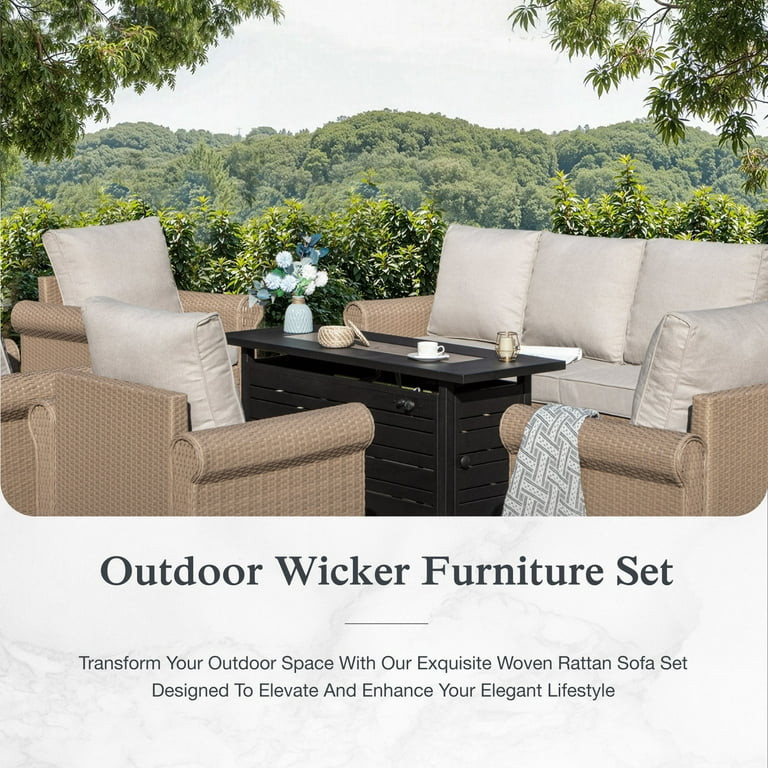 Sophia & William 5 Pieces Wicker Patio Furniture Set 7-Seat Outdoor Conversation Set with Cushion... | Walmart (US)