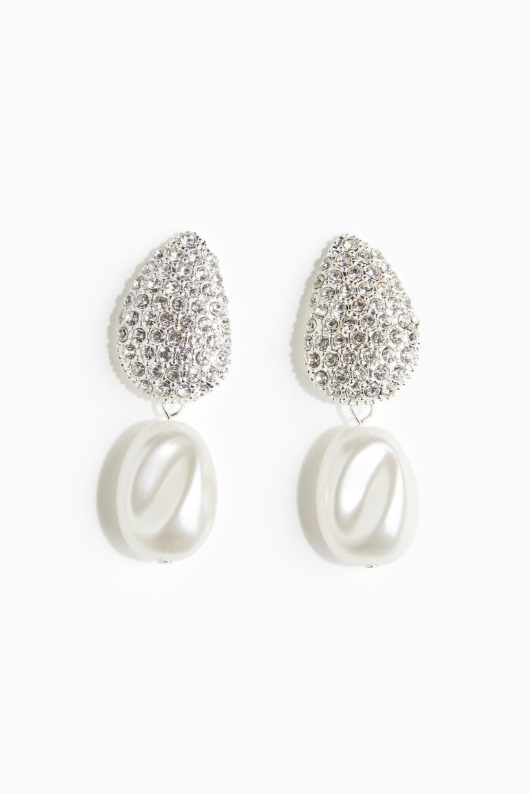 H & M - Pendant Rhinestone Earrings - Silver | H&M (US + CA)