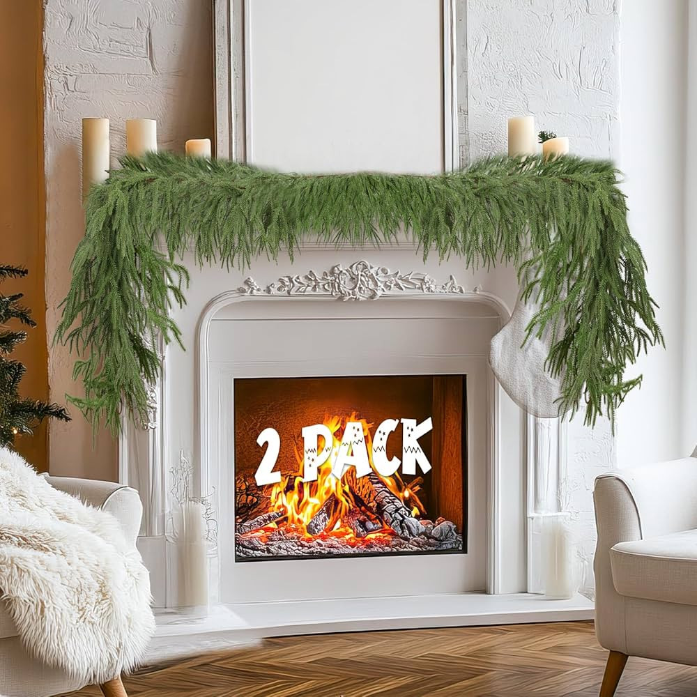 2 Pcs Christmas Norfolk Pine Garlands, 6 Ft Artificial Pine Garland Ornament, Realistic Green Art... | Amazon (US)
