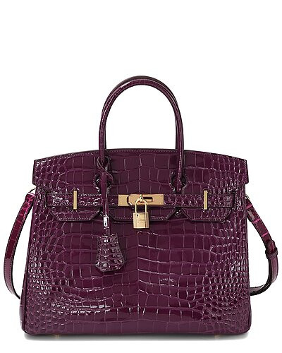 Croc-Embossed Large Leather Satchel | Gilt & Gilt City