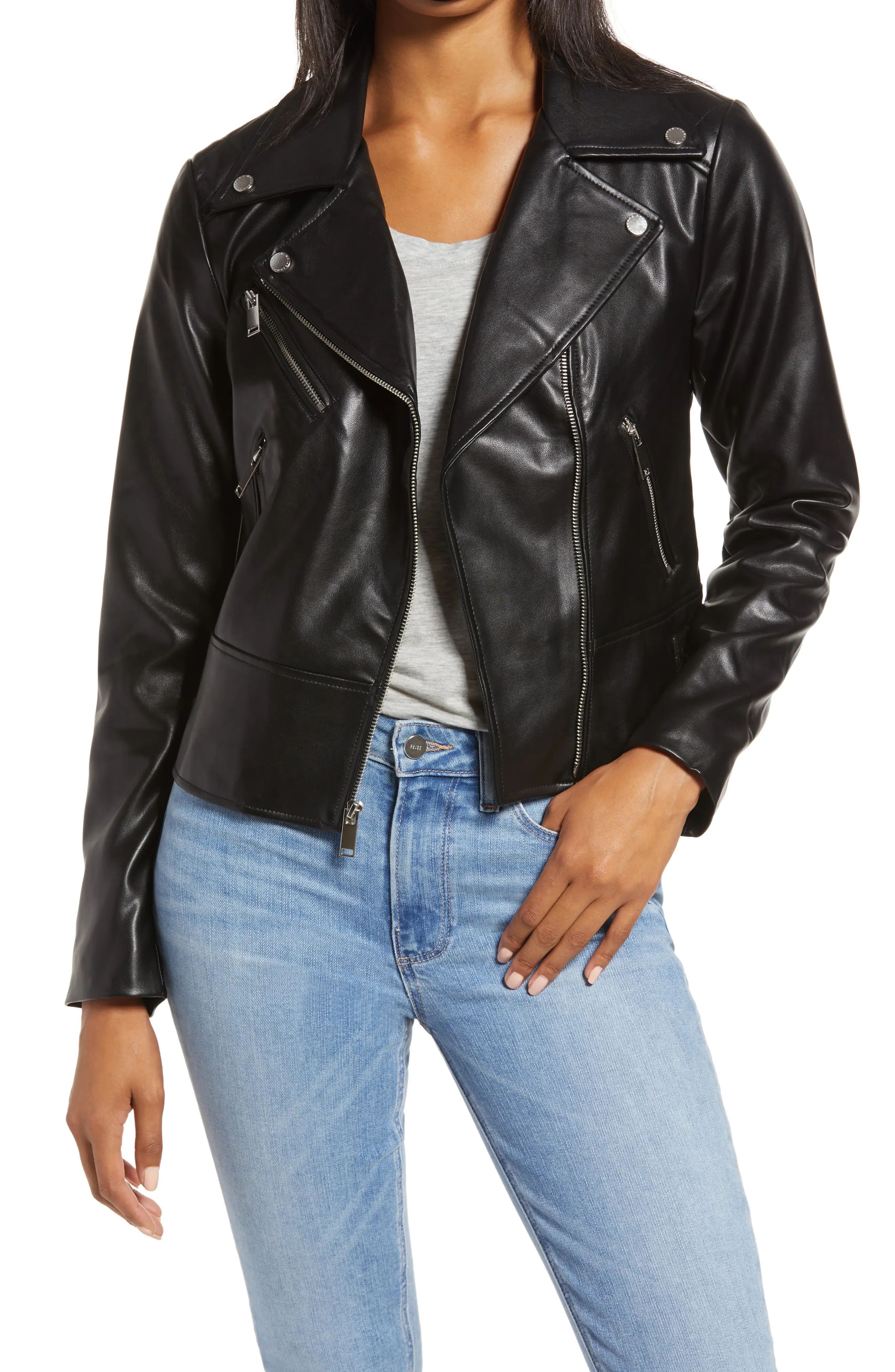 Women's French Connection Faux Leather Moto Jacket, Size X-Small - Black | Nordstrom