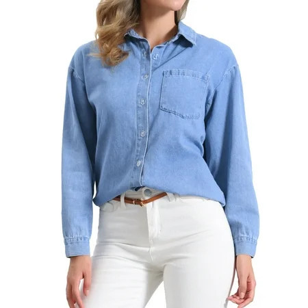 DARING DIVA Women s Western Jean Shirts Button Down Chambray Jackets XS Light Blue | Walmart (US)