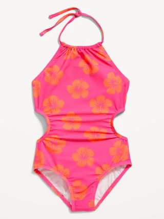 Printed Halter Side-Cutout One-Piece Swimsuit for Girls | Old Navy (CA)