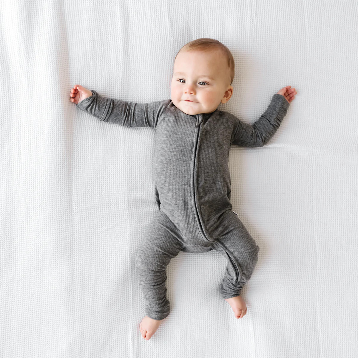 Heather Charcoal Ribbed Bamboo Viscose Zippy | Little Sleepies