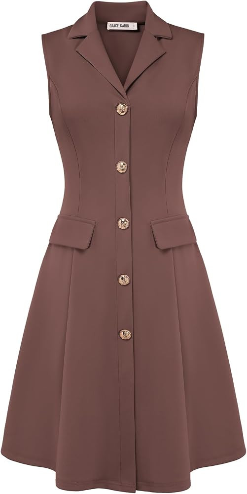 GRACE KARIN Women's Sleeveless Button Down Work Professional Dresses | Amazon (US)