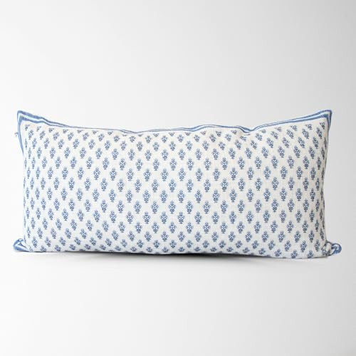 Celeste Mughal Flower Pillow Cover – 100% Cotton Designer Throw Pillow Cover – Luxury Decorative Accent for Sofa, Couch, Bed & Modern Coastal Grandmillennial Home Décor (Blue, 14x28) | Amazon (US)