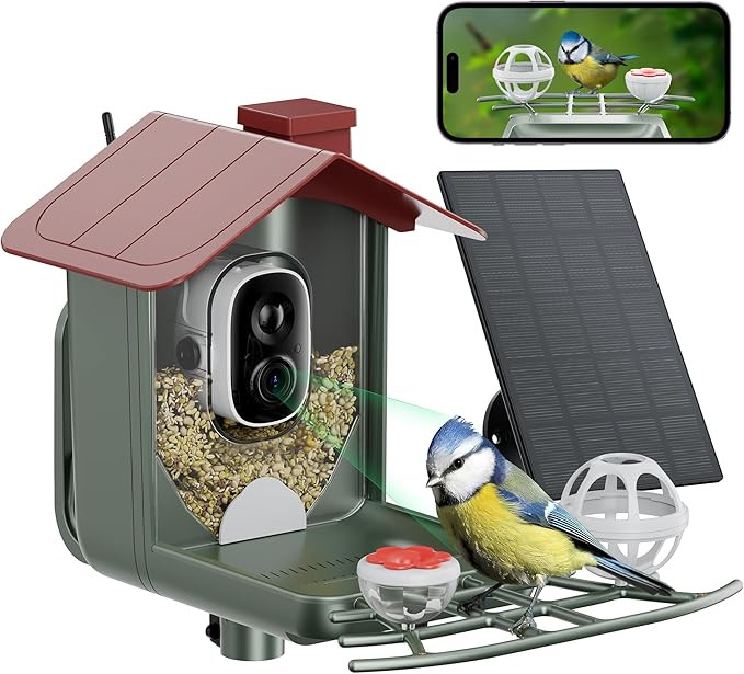 Bird Feeder with Camera Outdoor Solar: Smart Birdfeeder Cam for Outside Garden - 2K HD Live Video... | Amazon (US)