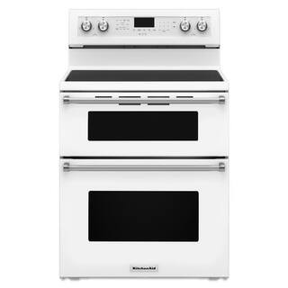 6.7 cu. ft. 5 Burner Element Double Oven Electric Range with Self-Cleaning Convection Oven in White | The Home Depot