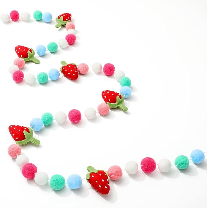 JarThenaAMCS Strawberry Felt Banner 3D Strawberry Pom Ball Garland Colorful No DIY Required Bunti... | Amazon (US)