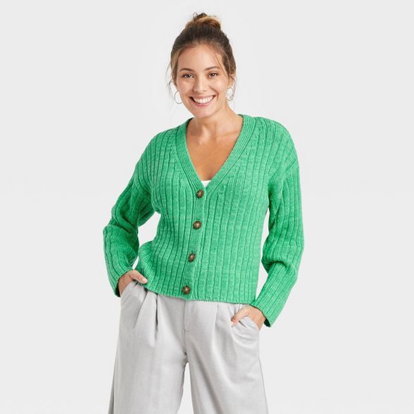 Women&#39;s Ribbed Cardigan - A New Day&#8482; Green S | Target