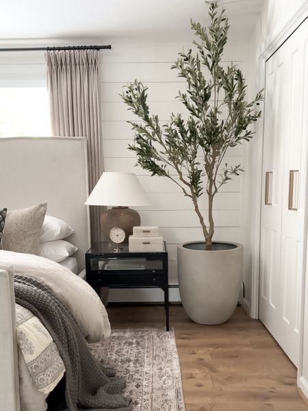 Prettiest olive tree under $100, bedding, bedroom, comforter, quilt, faux tree, nightstand, accent lamps, neutral home decor, rug 

#LTKStyleTip #LTKHome