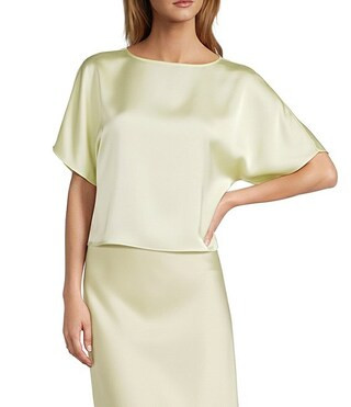 Cara Satin Boat Neck Short Sleeve Blouse | Dillard's