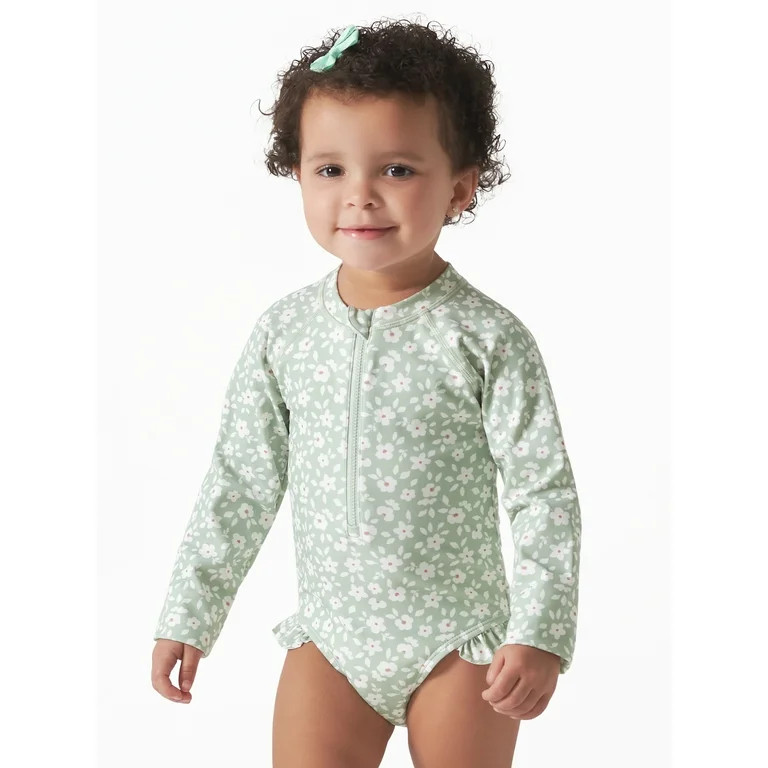 Modern Moments by Gerber Baby and Toddler Girls Long Sleeve Rash Guard Swimsuit with UPF 50+, Siz... | Walmart (US)