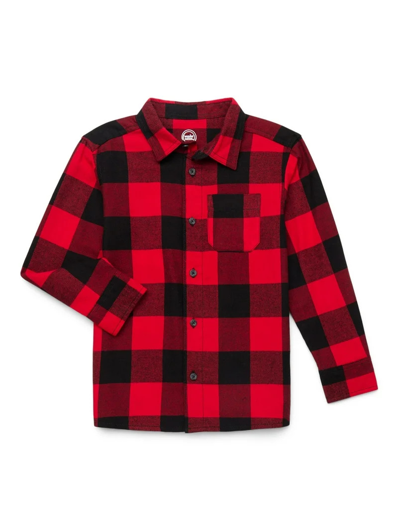 Wonder Nation Boys' Long Sleeve Flannel Shirt, Sizes 4-18 & Husky | Walmart (US)