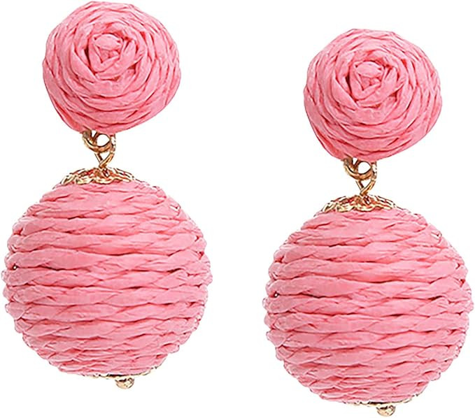 Statement Raffia Earrings for Women Girls Ball Geometric Lantern Ratten Drop Earrings Palm Bohemi... | Amazon (US)