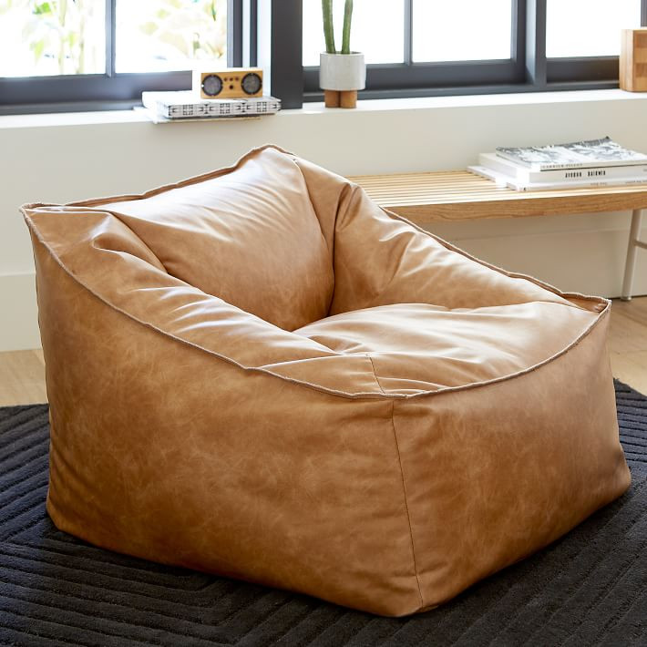 Faux Leather Caramel Modern Lounger | Pottery Barn Teen