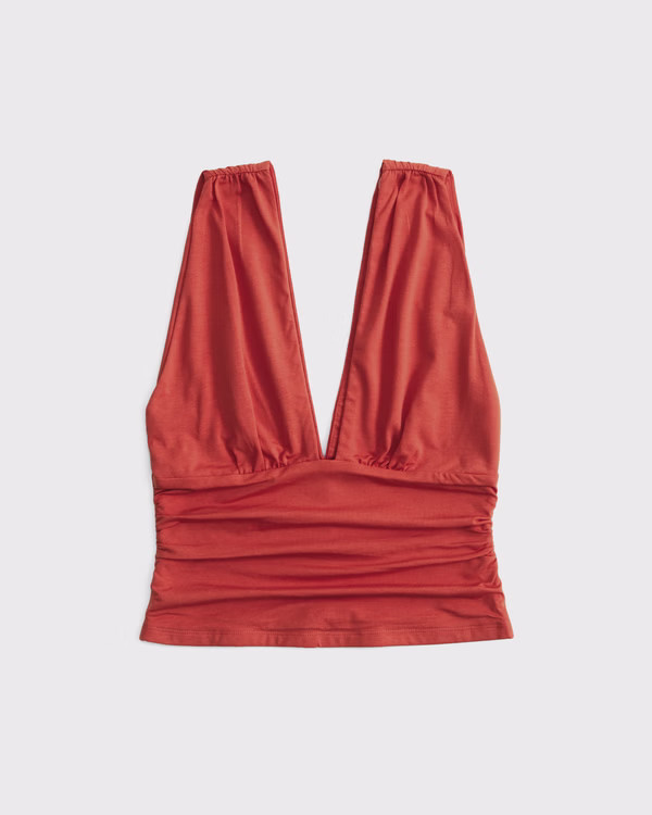 Ruched Deep V-Neck Top | Abercrombie & Fitch (US)