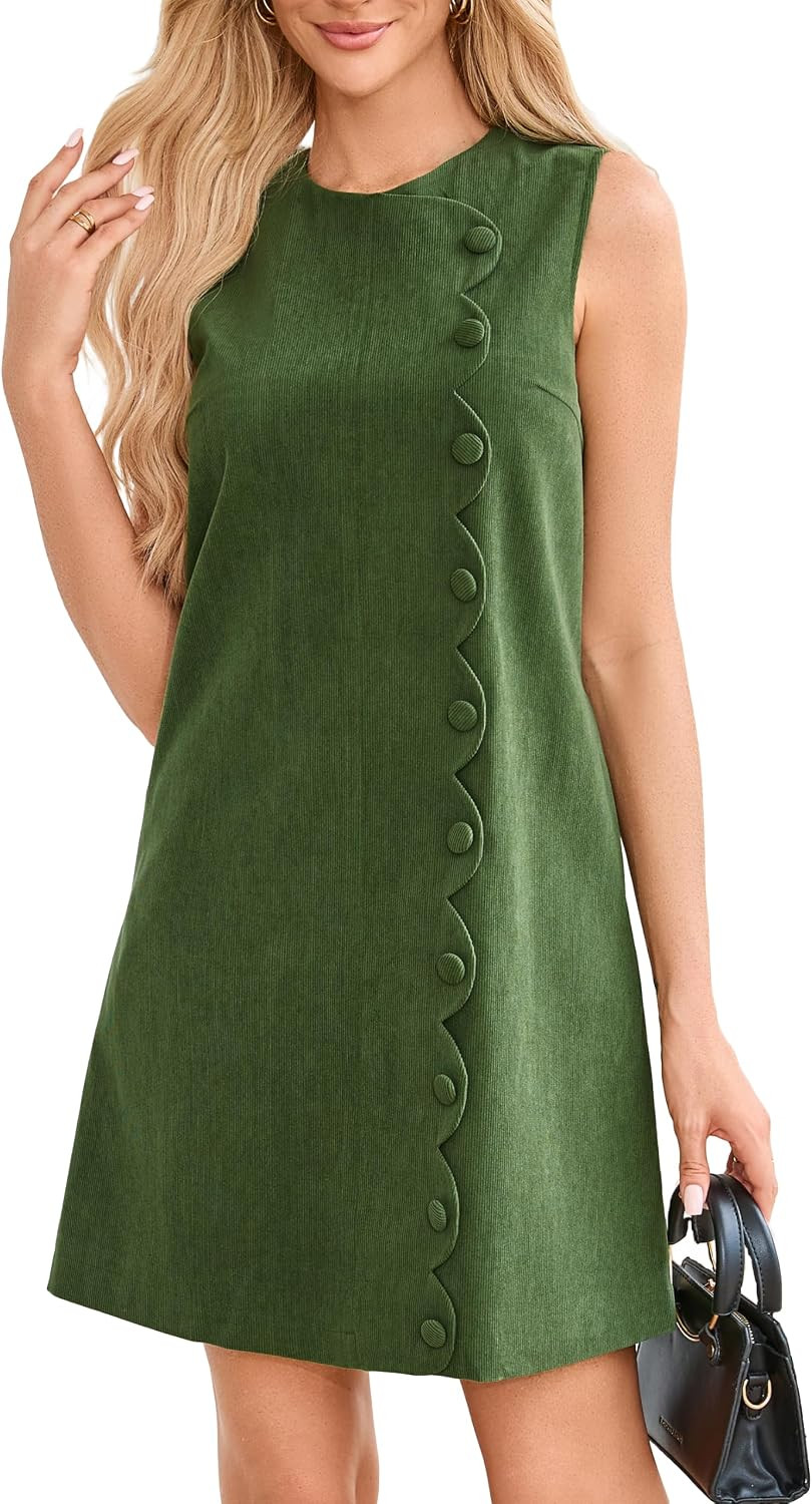 YEXPINE Women Sleeveless Corduroy Mini Dress A-Line Shift Dress with Pocket | Amazon (US)