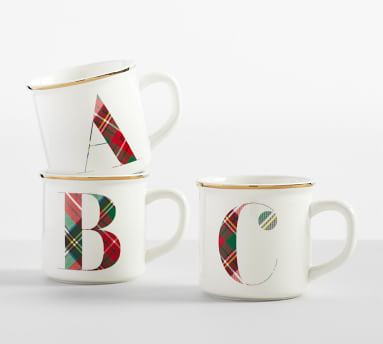 Stewart Plaid Alphabet Handcrafted Stoneware Mug | Pottery Barn | Pottery Barn (US)
