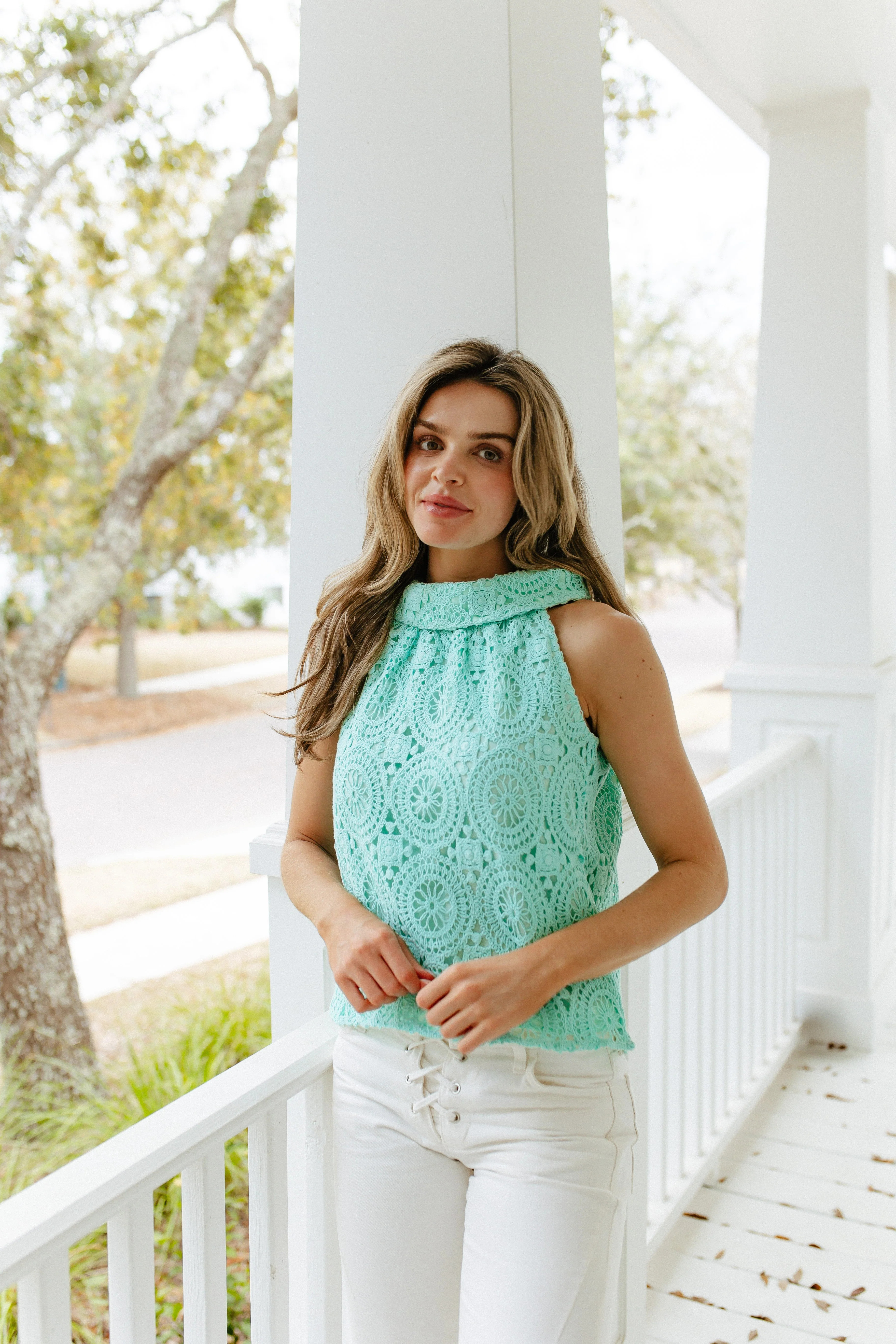 Mint Eyelet Cowl Neck Top | Sail to Sable