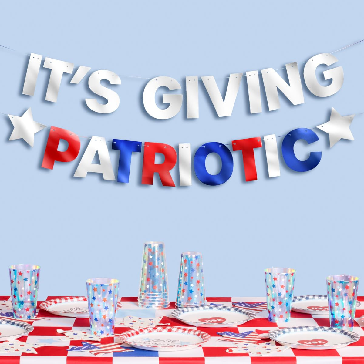 xo, Fetti It's Giving Patriotic Banner | 5 Ft. | 4th of July Garland, USA Decorations, America Pa... | Amazon (US)