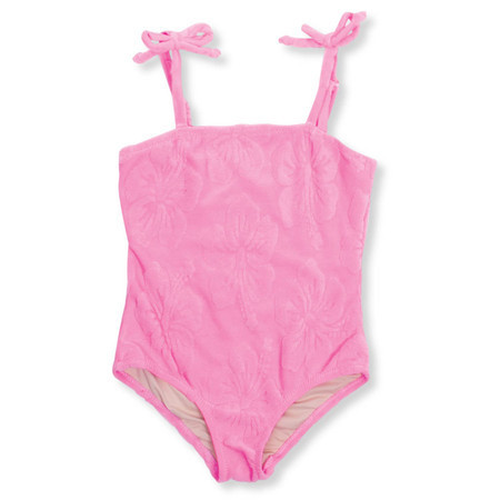 Pink Hibiscus Terry One Piece Swimsuit 6m-10 | Shade Critters