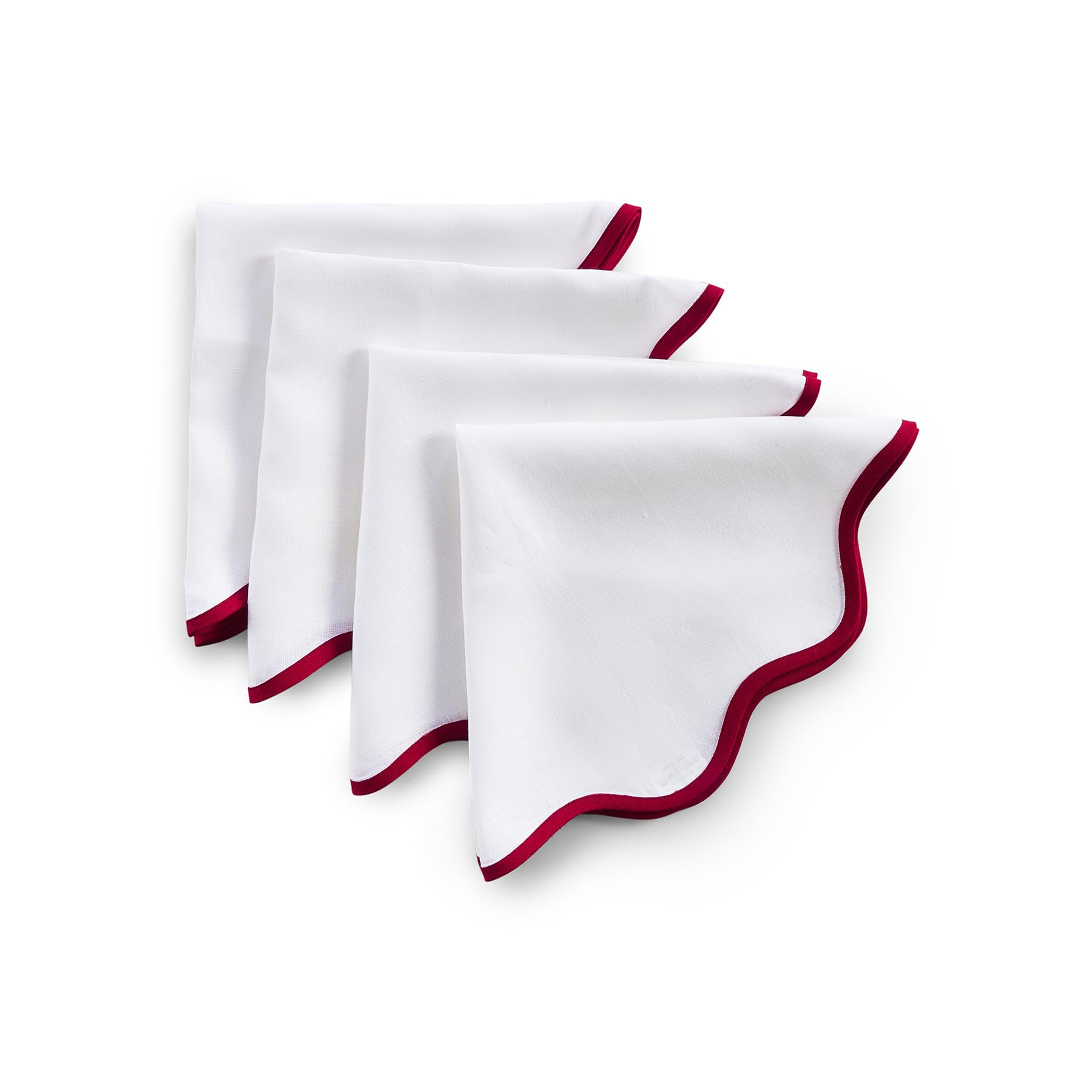 Solino Home Scallop Linen Napkins Set of 4-100% Pure Linen Red and White Dinner Napkins Cloth 20 ... | Amazon (US)