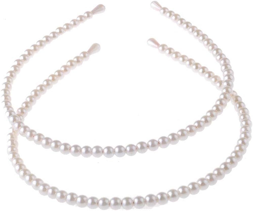Aysekone 2 Pack Simple Design Imitation Pearl Headband Lady Full Pearl Bead Fashion Stylish Headb... | Amazon (US)