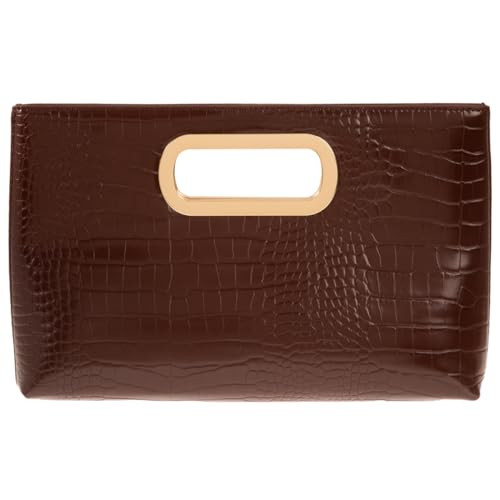 Crocodile Synthetic Leather Top Handle Clutch,Brown | Amazon (US)