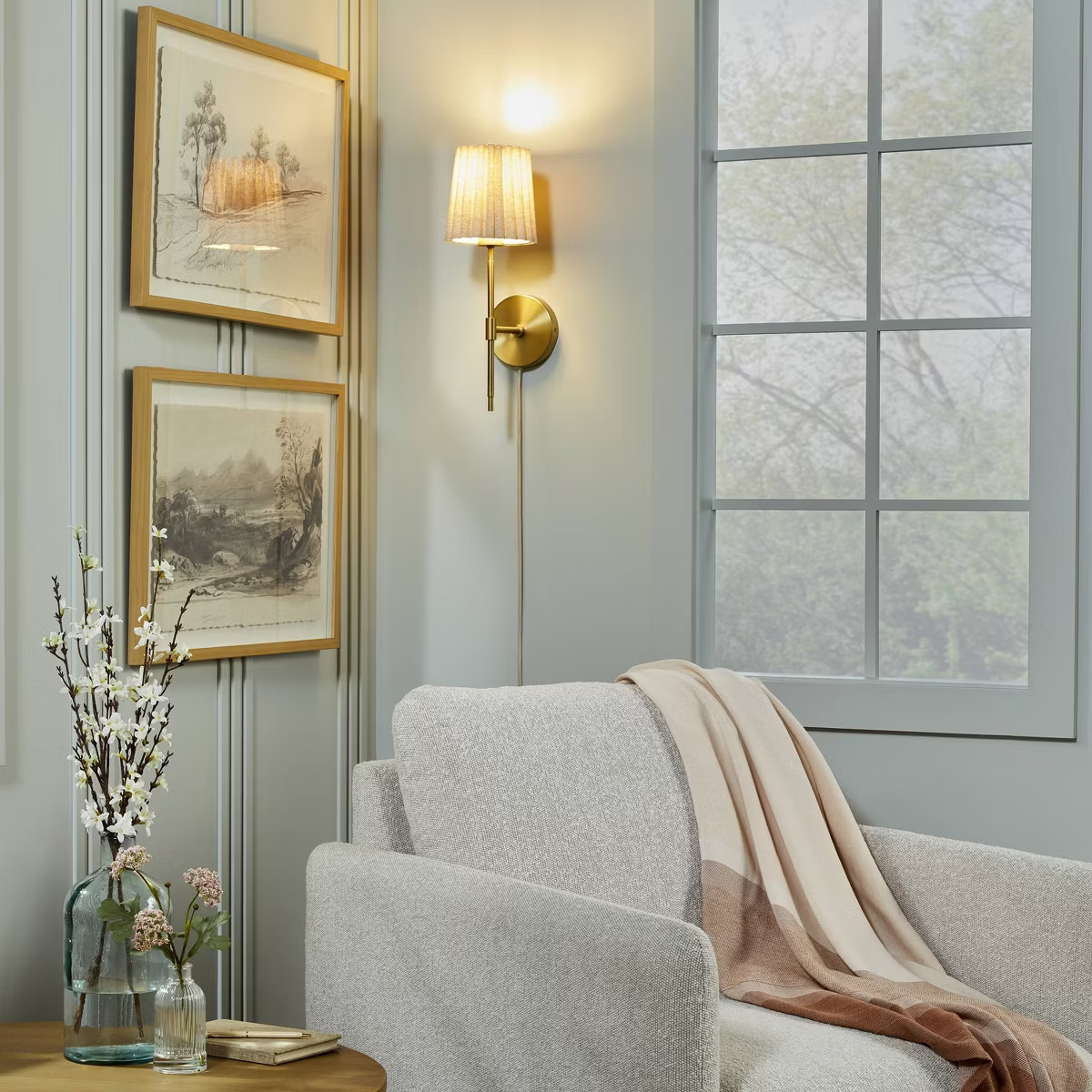 Pleated Shade Wall Sconce Brass/Oatmeal - Hearth & Hand™ with Magnolia | Target