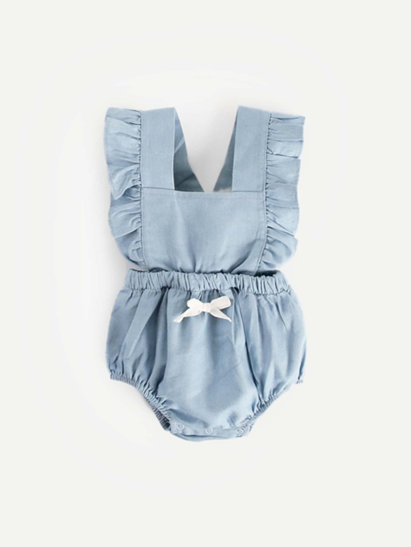 Baby Knot Front Frill Trim Solid Jumpsuit | SHEIN