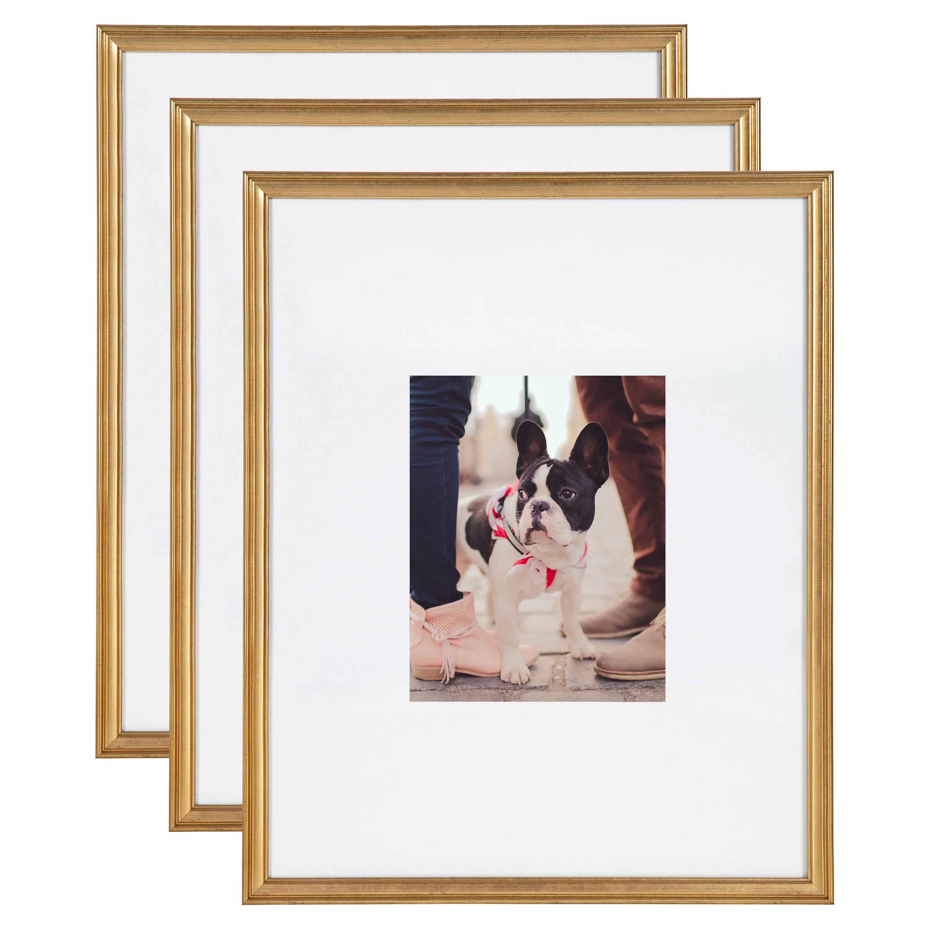 Kate and Laurel Adlynn Wall Picture Frame Set, 16" x 20" matted to 8" x 10", Gold, Set of 3 | Walmart (US)