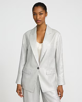 Metallic Silver Oversized Boyfriend Blazer | Express
