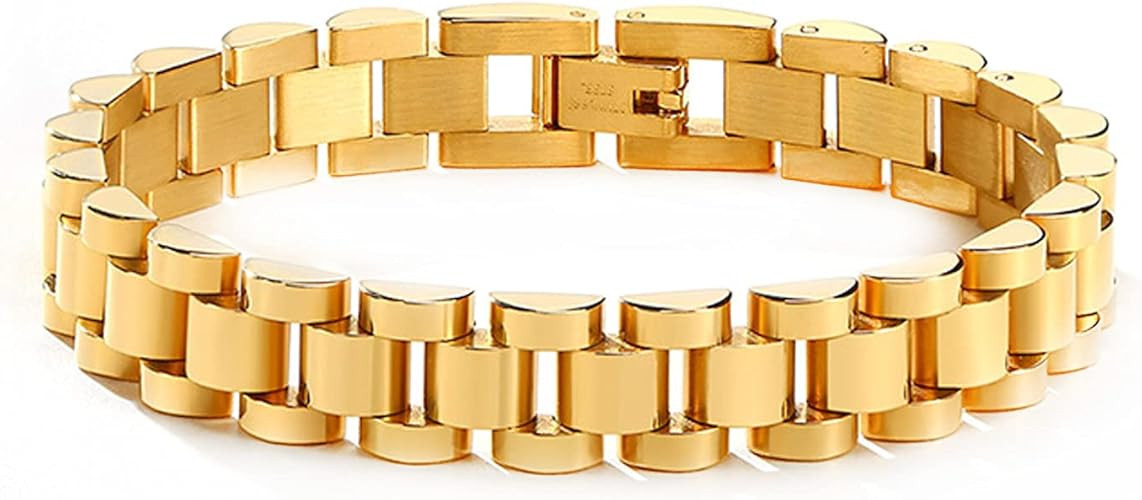 MPRAINBOW Women Gold Thick Link Bracelet - Stainless Steel Watch Band Chain Wristband Jewelry wit... | Amazon (US)