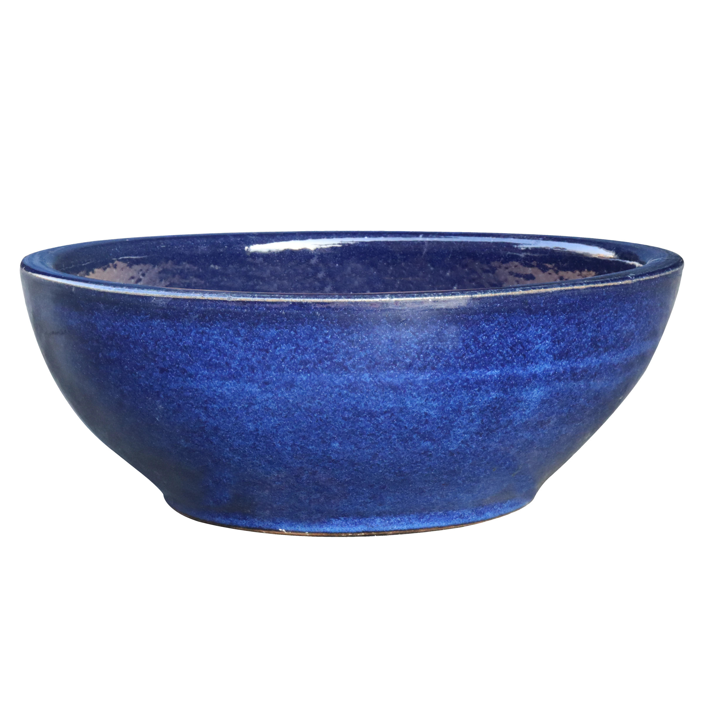 allen + roth Round 13.0-in W Small Blue Glazed ceramic Indoor/Outdoor Low bowl planter with Drainage Holes | GO2025-135 | Lowe's