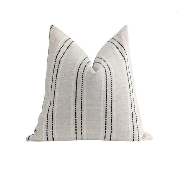York Textured Stripe Pillow in Black White & Natural | Land of Pillows