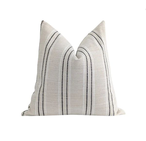 Black White & Natural Beige Textured Stripe Pillow | Land of Pillows