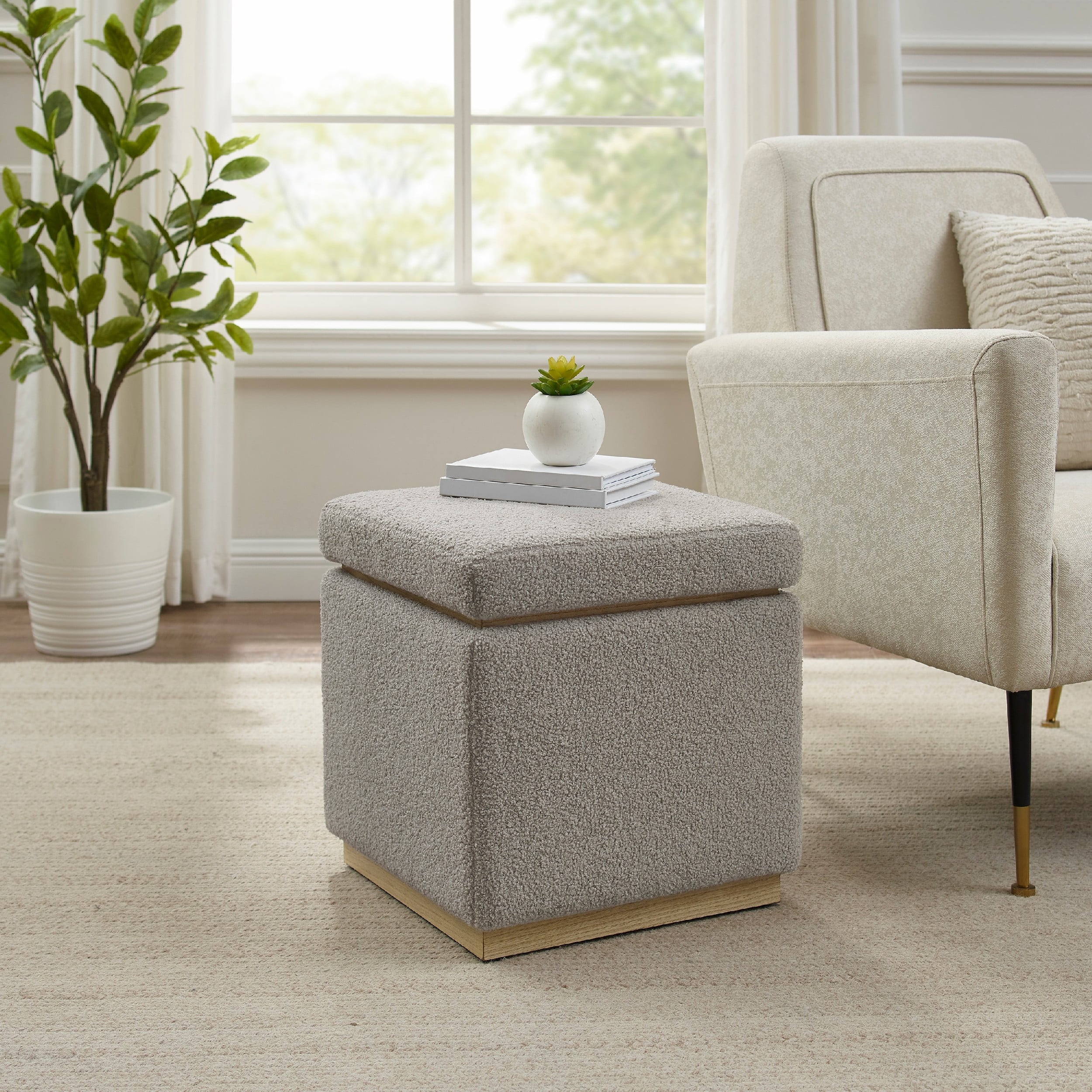 Linon Elta Square Storage Ottoman, Natural/Light Gray | Walmart (US)