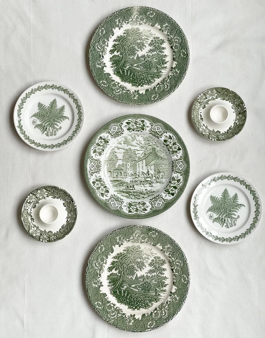 Curated English Green Transferware Wall Plate Collection. Vintage Ironstone Gallery Wall Decor. C... | Etsy (Global)