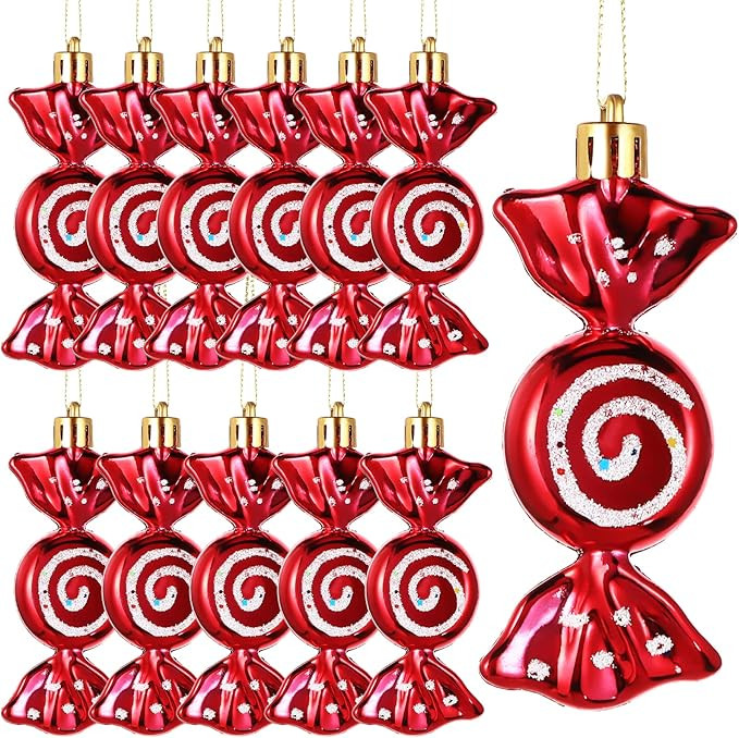 Threan 12 Pieces Christmas Candy Ornaments Hanging Glitter Candy Cane Ornaments Christmas Tree Ca... | Amazon (US)
