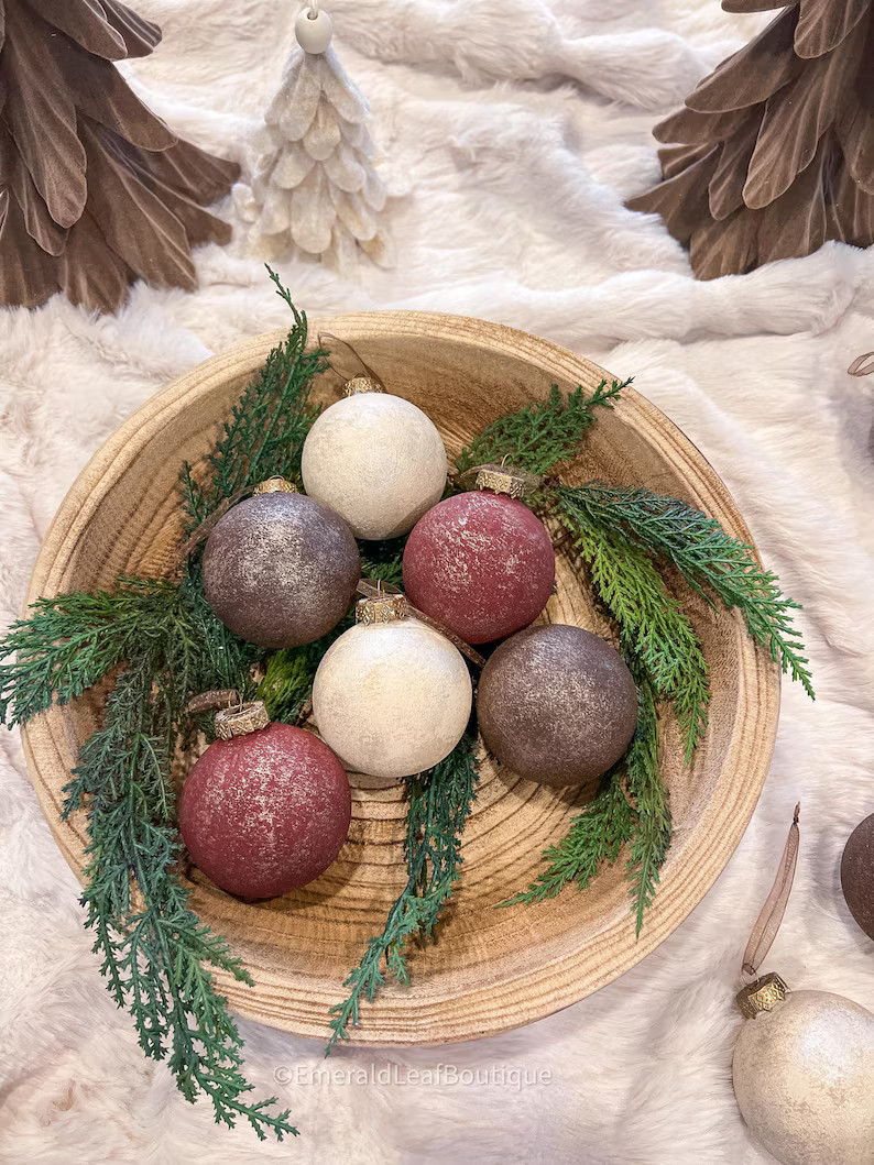 Moody Maroon Handcrafted Ornaments Set of 6 Maroon Metallic Matte - Etsy | Etsy (US)