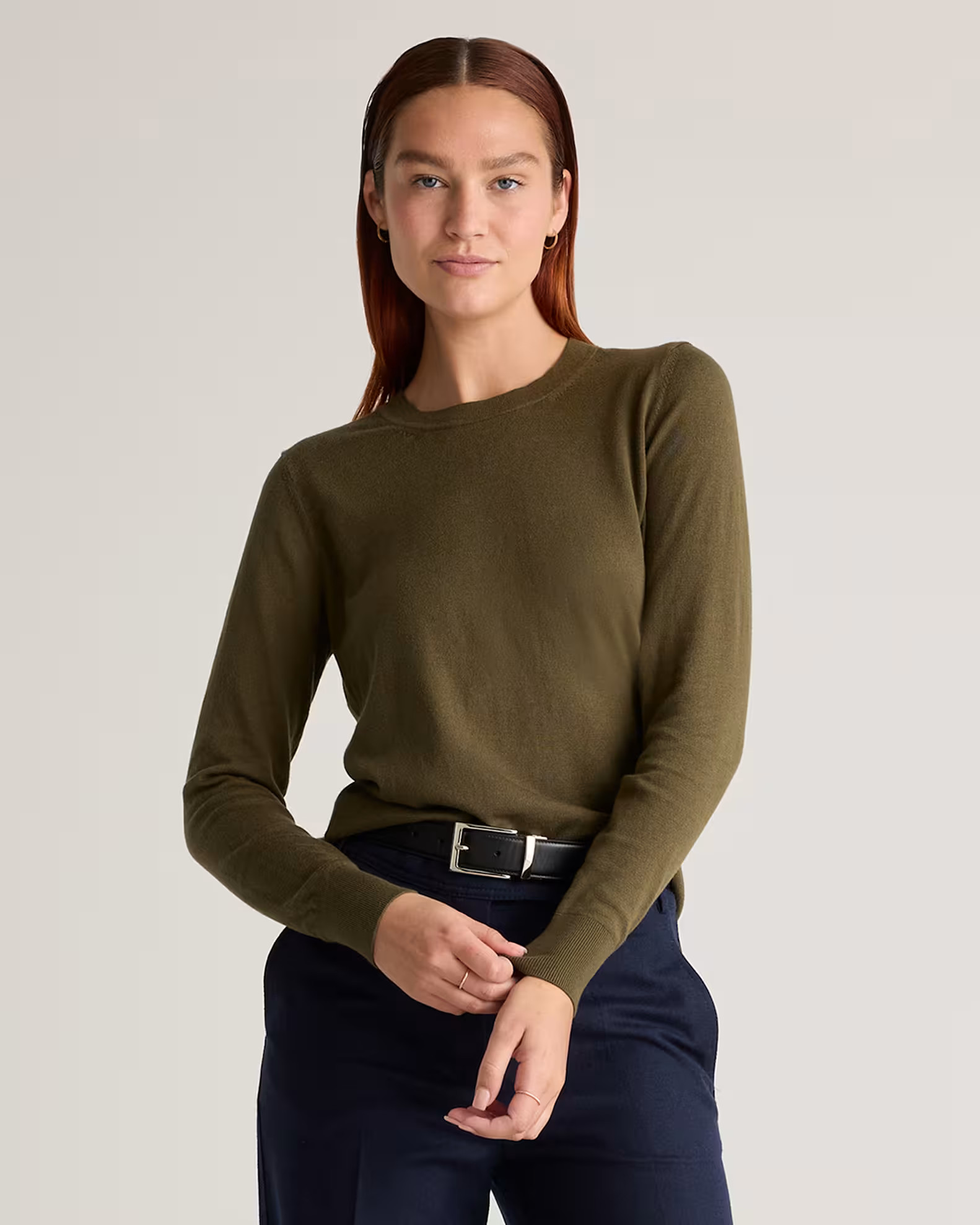 Lightweight Cotton Cashmere Crew Sweater  in Olive | Quince