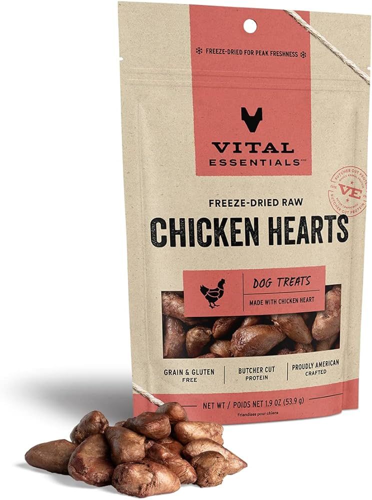 Vital Essentials Freeze Dried Raw Single Ingredient Dog Treats, Chicken Hearts, 1.9 oz | Amazon (US)