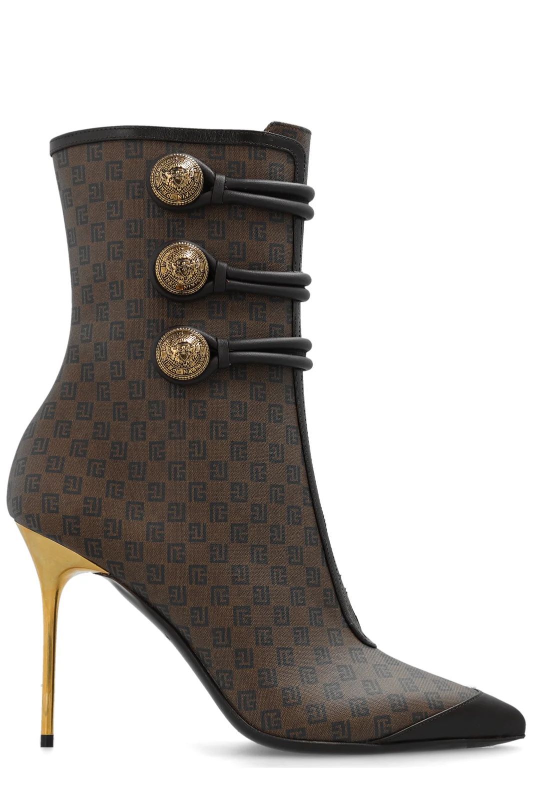 Balmain Monogrammed Heeled Ankle Boots | Cettire Global