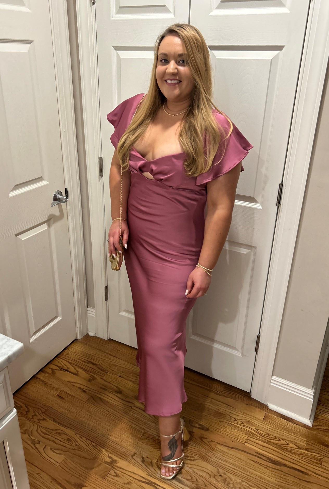 Party dress, flutter sleeve dress, Amazon dress, wedding guest dress, gold heels, gold handbag, maxi dress, formal dress, date night, event dresss

#LTKParties #LTKFindsUnder50 #LTKWedding