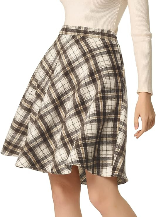 Allegra K Women's Plaids Vintage Tartan Elastic Waist Knee Length A-Line Skirt | Amazon (US)