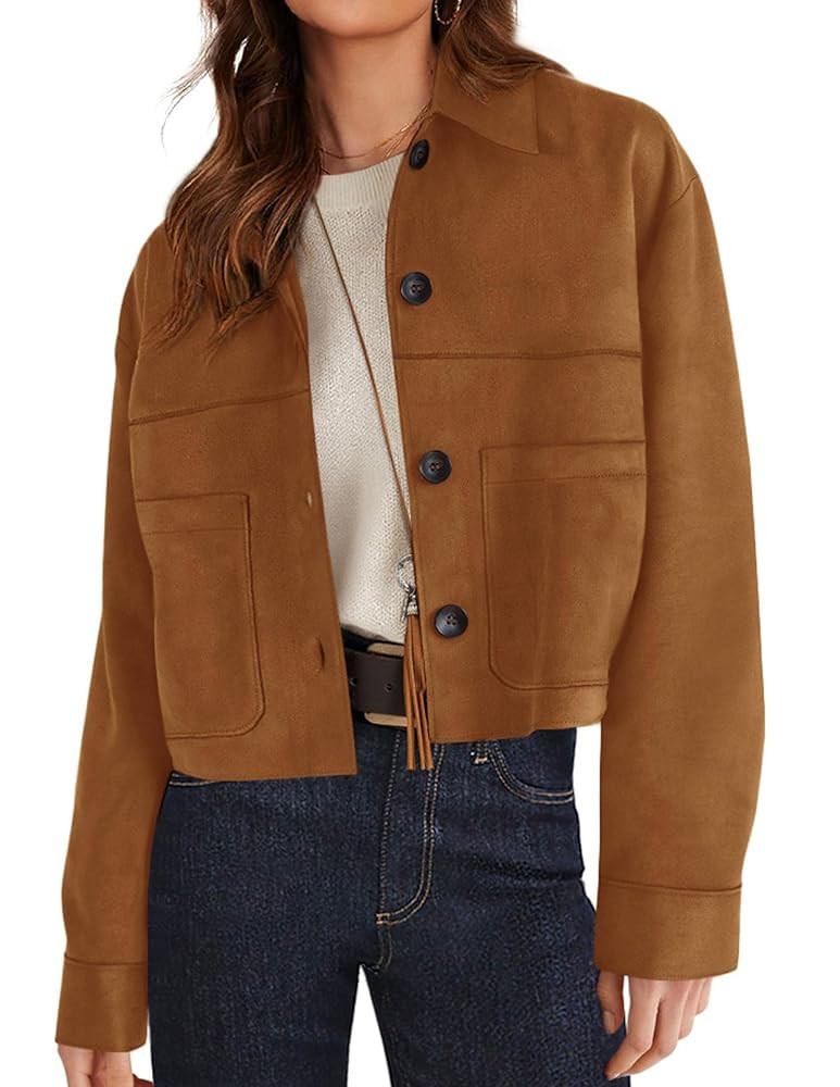 PRETTYGARDEN Women's Faux Suede Cropped Jacket Casual Lightweight Fall Fashion 2025 Winter Coats ... | Amazon (US)