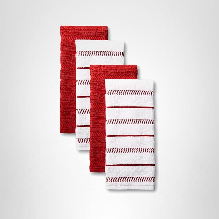 KitchenAid Albany Kitchen Towel 4-Pack Set, Passion Red/White, 16"x26" | Amazon (US)